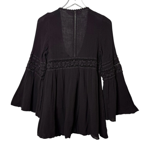 Jen’s Pirate Booty Black Gauzy Scoop Flare Sleeve Women’s Tunic Sz S - Picture 9 of 12